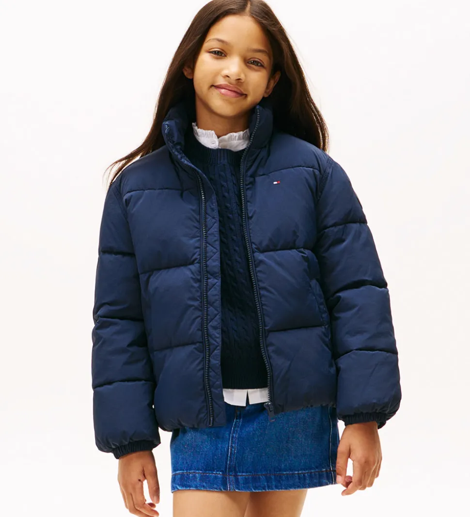 Tommy Hilfiger Dynejakke - Dark Night Navy m. Logo